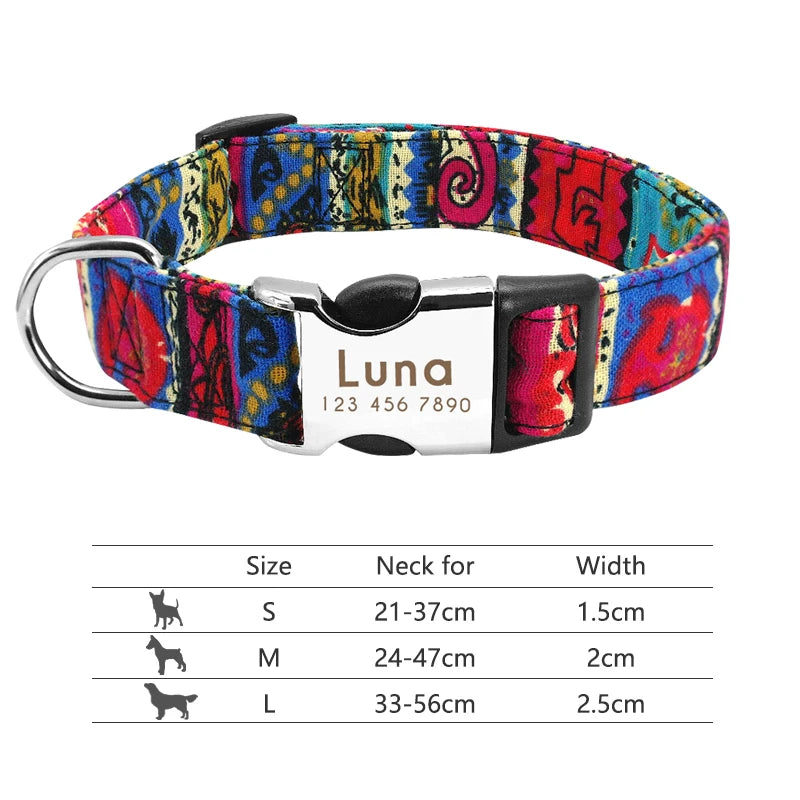 NameTag personalised dog collar red blue aztec geometric pattern