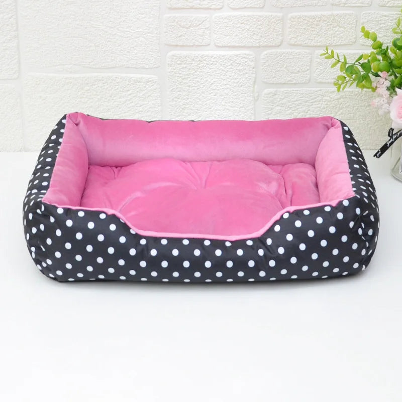 Polka Dot Plush Basket Dog Bed with Sweet Dreams Cushion, Raised Sides, 4 Colours, 3 Sizes — PoshPup DreamNook™