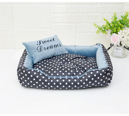 Polka Dot Plush Basket Dog Bed with Sweet Dreams Cushion, Raised Sides, 4 Colours, 3 Sizes — PoshPup DreamNook™