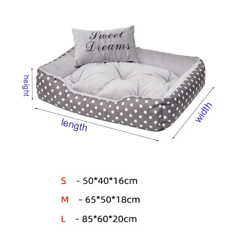 Grey polka dot dog bed interior showing tufted plush lining — SniffWaggleNWalk