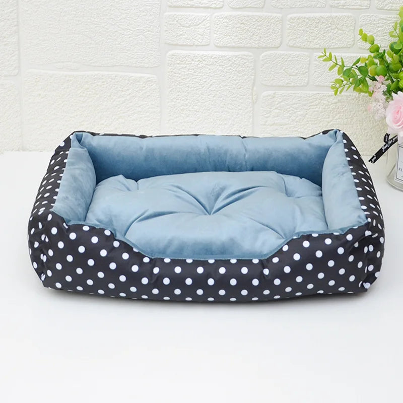 Polka Dot Plush Basket Dog Bed with Sweet Dreams Cushion, Raised Sides, 4 Colours, 3 Sizes — PoshPup DreamNook™