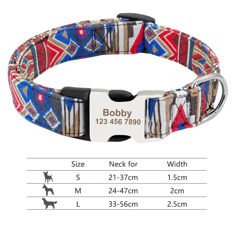 NameTag personalised dog collar vibrant multicolour boho patterns all designs