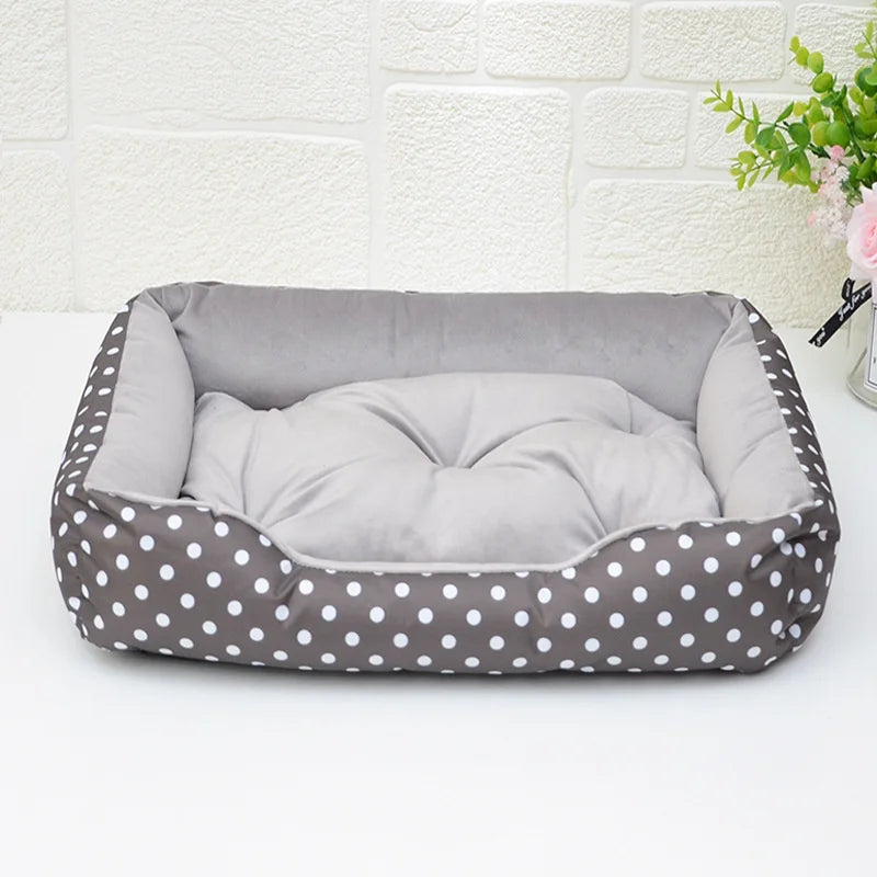 Polka Dot Plush Basket Dog Bed with Sweet Dreams Cushion, Raised Sides, 4 Colours, 3 Sizes — PoshPup DreamNook™