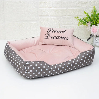 Polka Dot Plush Basket Dog Bed with Sweet Dreams Cushion, Raised Sides, 4 Colours, 3 Sizes — PoshPup DreamNook™