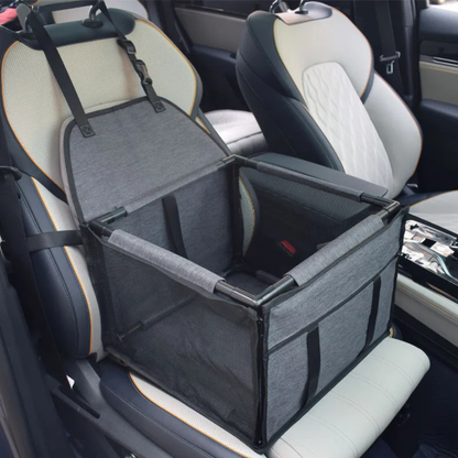 Close-up of adjustable headrest strap attaching PupRide dog car booster seat to car seat