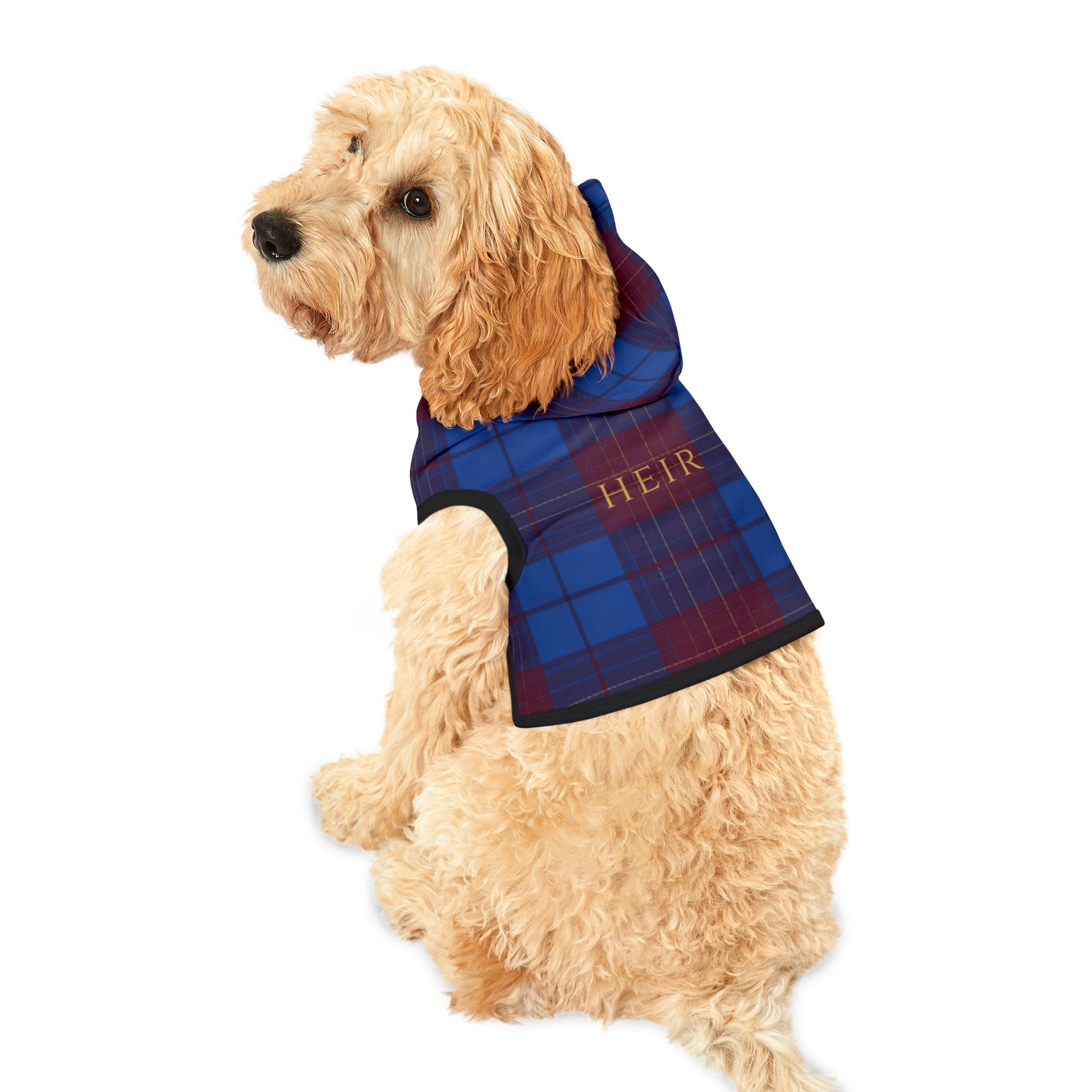 Premium dog hoodie featuring the Heir design from the back