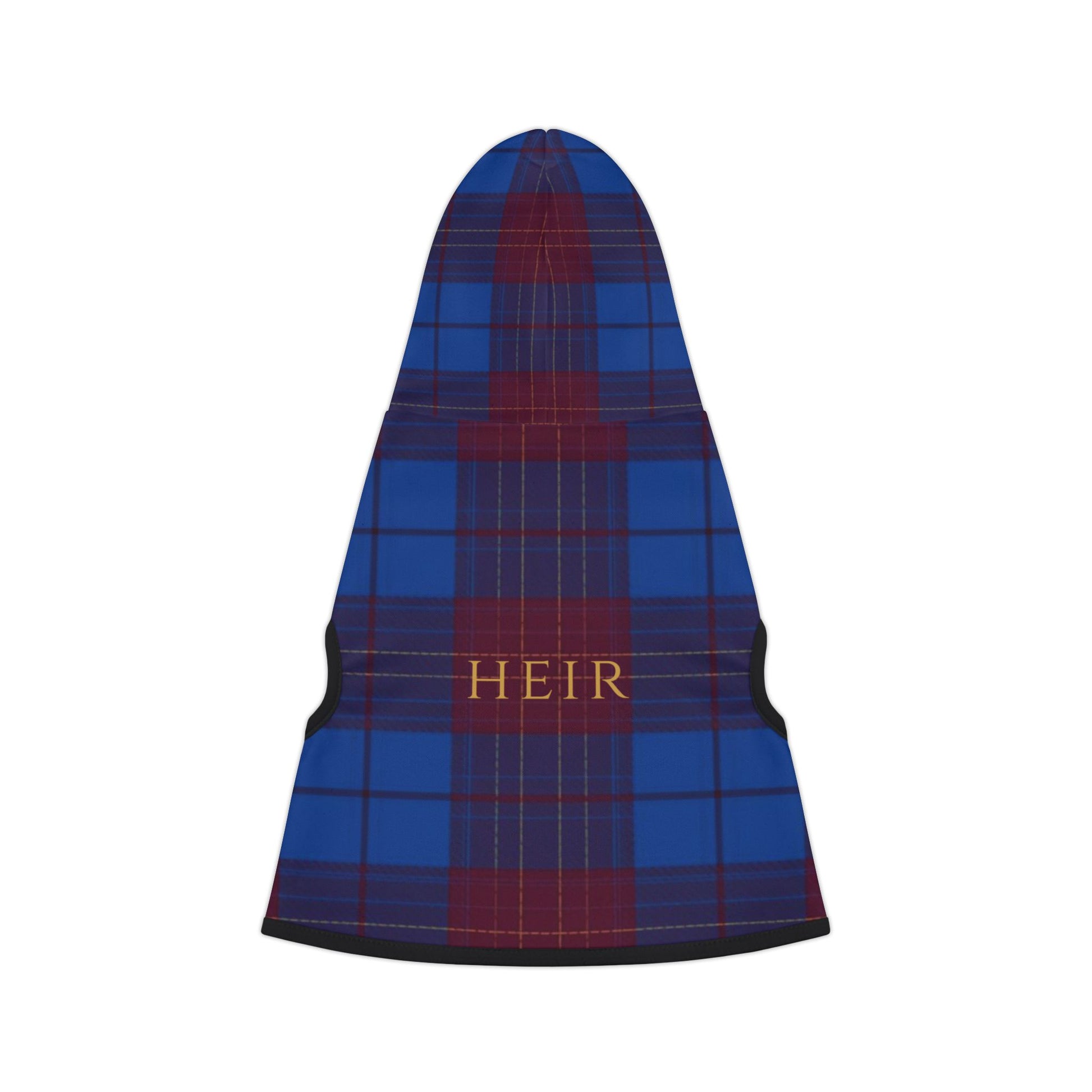 Close-up of refined typography on Heir dog hoodie
