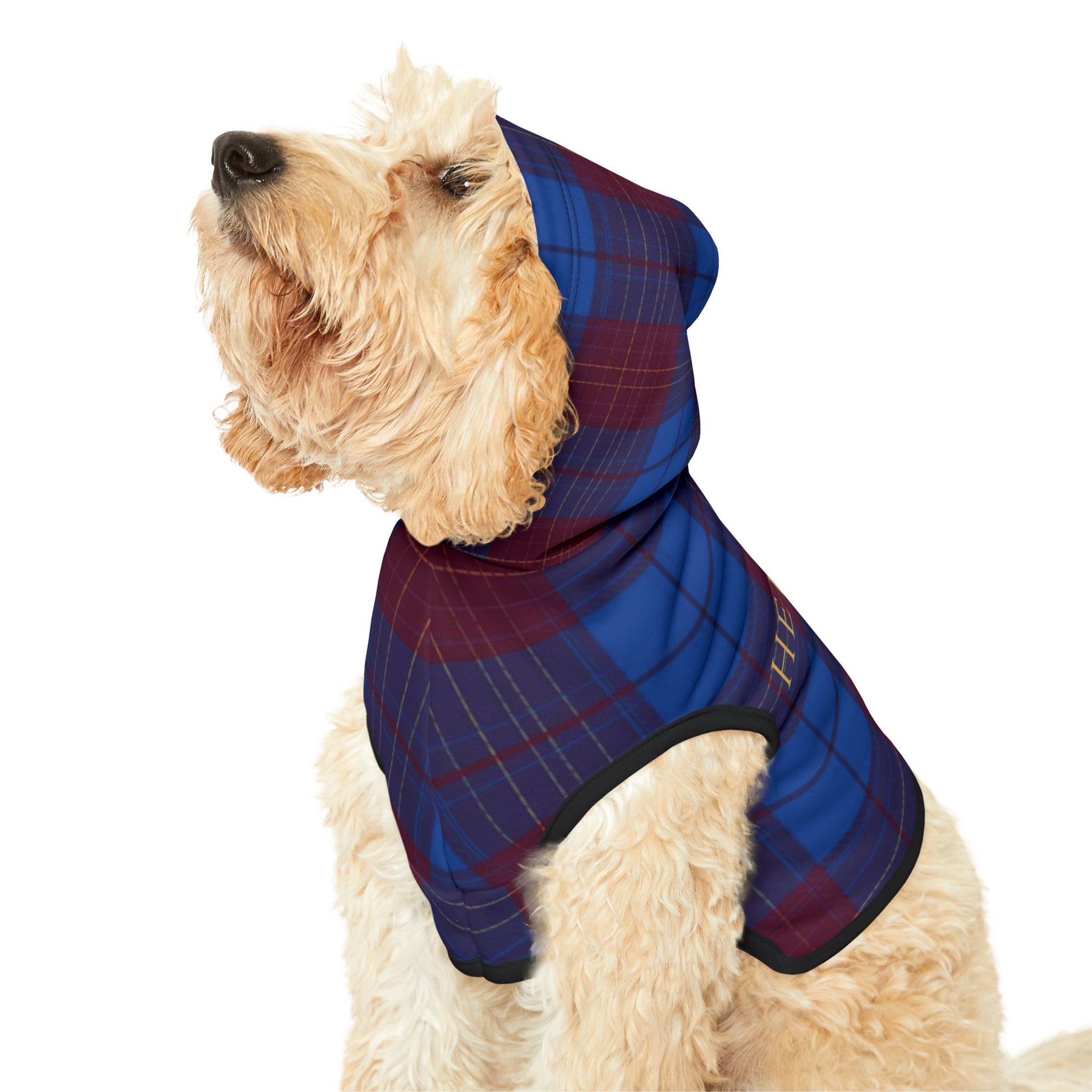Side view of heritage-inspired dog hoodie with soft fleece lining