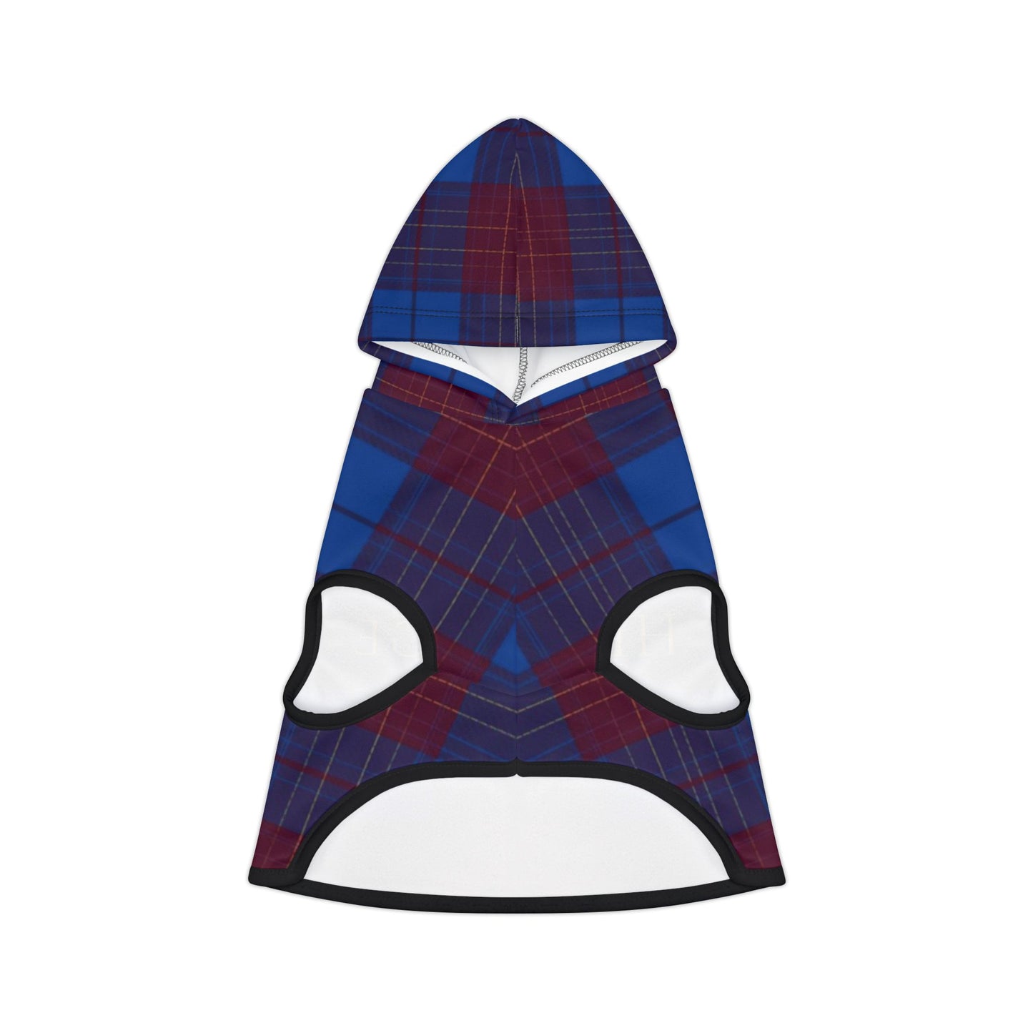 Dog wearing heritage tartan hoodie during an outdoor walk