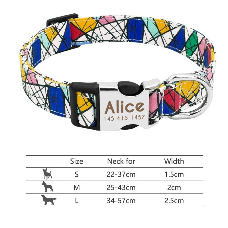 NameTag personalised dog collar yellow black geometric tribal pattern