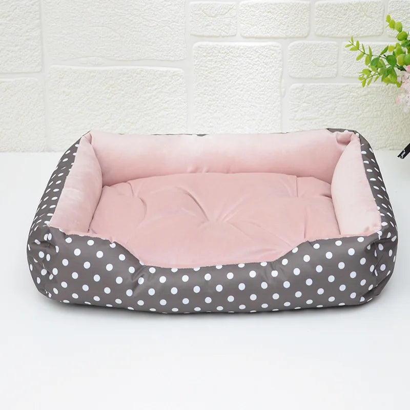 Polka Dot Plush Basket Dog Bed with Sweet Dreams Cushion, Raised Sides, 4 Colours, 3 Sizes — PoshPup DreamNook™