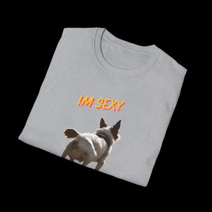 IM SEXY AND I NO IT Unisex Softstyle T-Shirt - Sniff Waggle And Walk gray close up