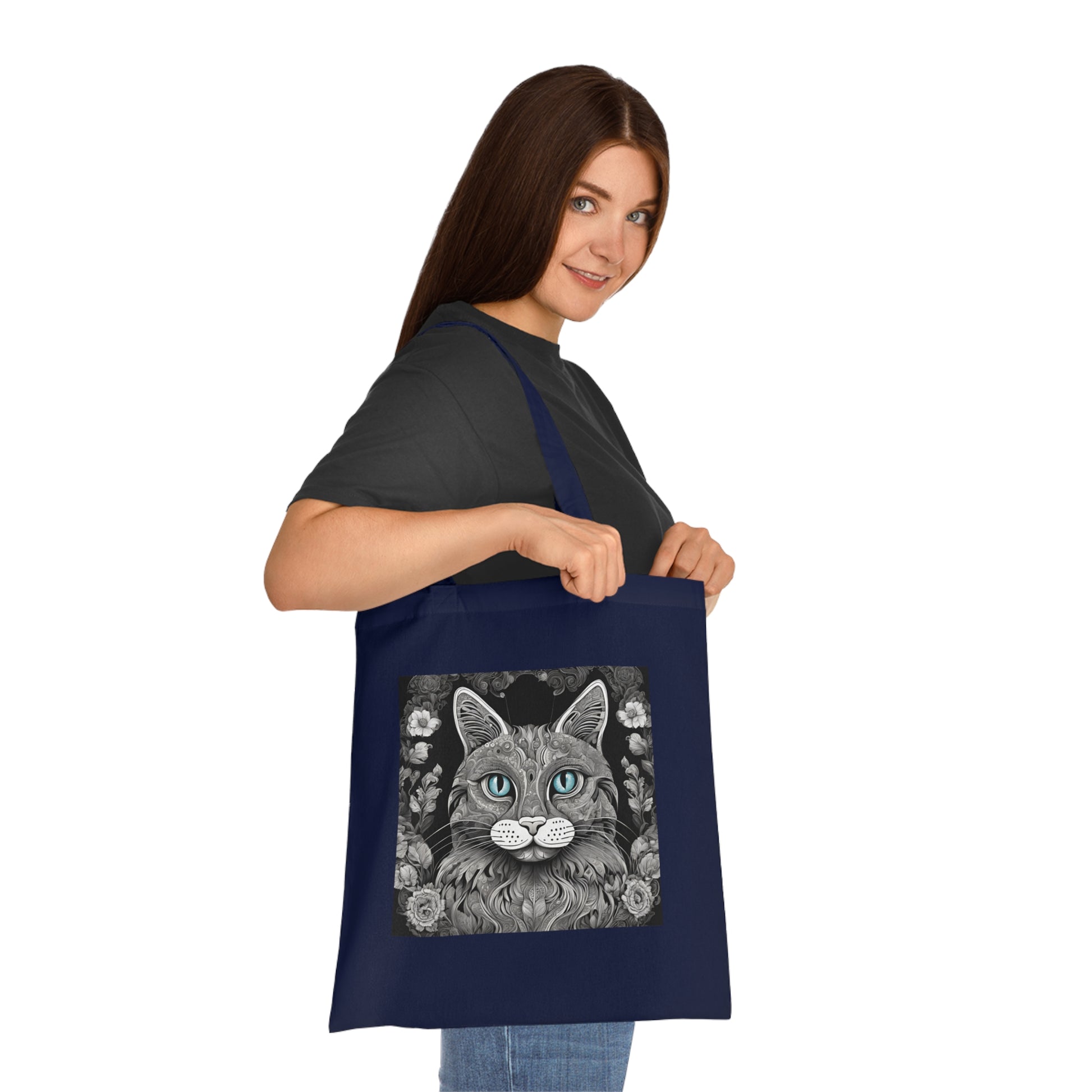 PawInk™ mandala cat art cotton tote bag purple — cat lover gift, free worldwide delivery