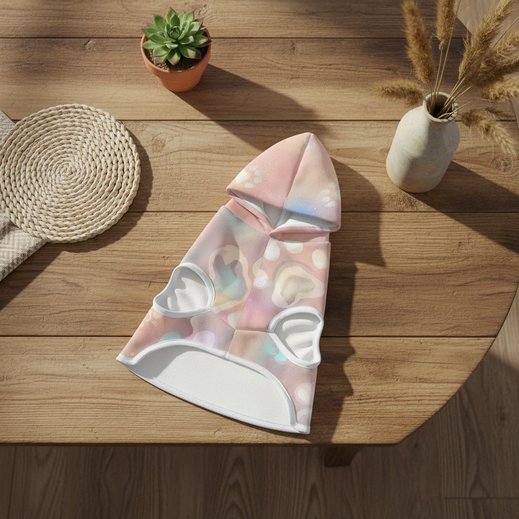 Lightweight dog hoodie featuring a pastel paw print pattern