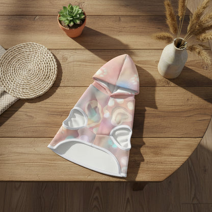 Lightweight dog hoodie featuring a pastel paw print pattern