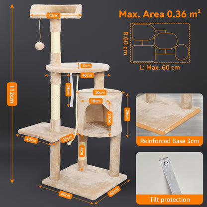 Multi-level cat climbing tree with plush platforms beige