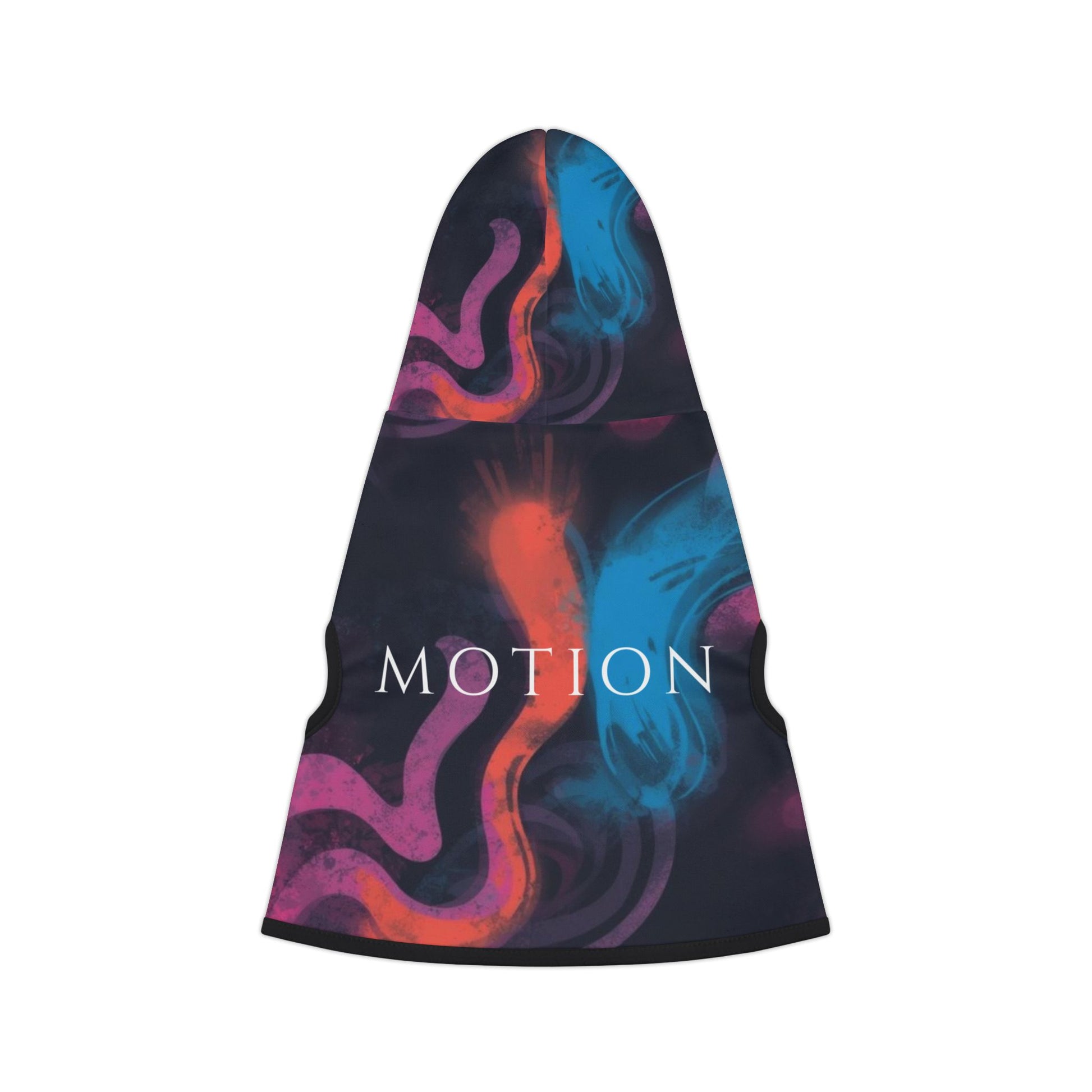 Motion alignment dog hoodie showing fit and sizing on small to large dogs