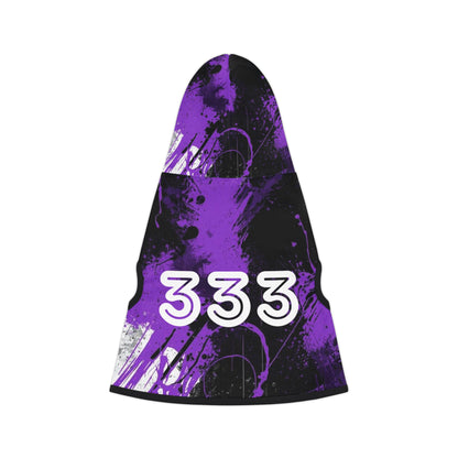 Close-up of purple grunge fabric on pet hoodie