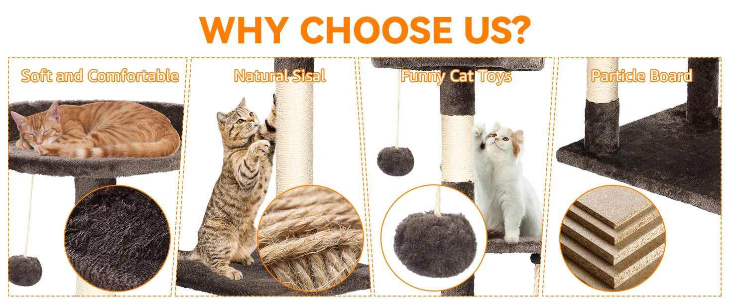 Stylish indoor cat furniture tower with hideaway