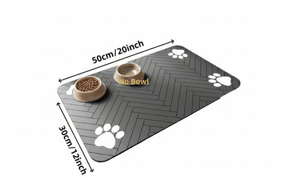 DryPaws pet mat staying still on hardwood floor during a push test showing rubber-backed grip