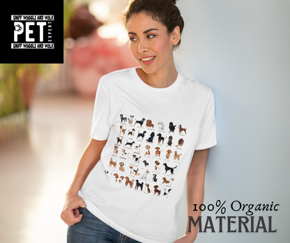 SniffwaggleNwalk™️ Comfy Organic Creator T-shirt - Unisex "Dog breeds" - Sniff Waggle And Walk