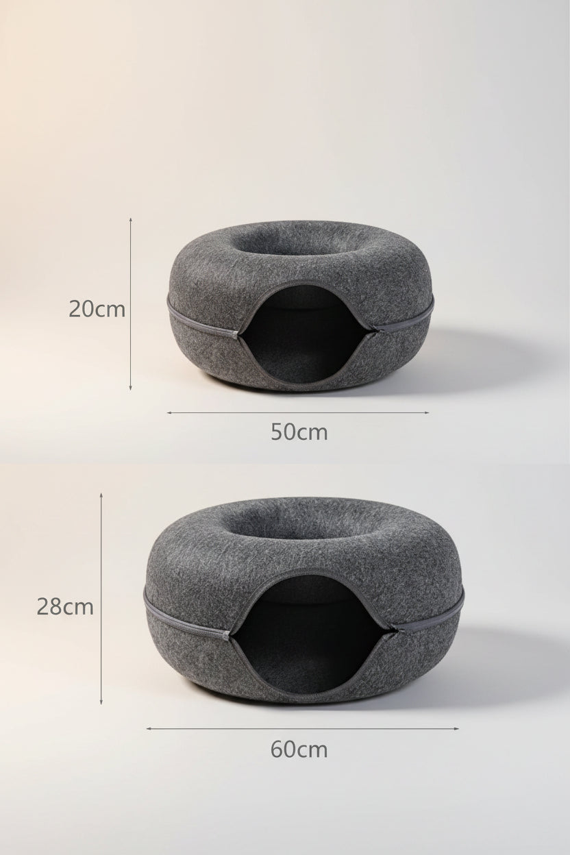  PawDen felt cat cave small (50x50cm) and large (60x60cm) sizes shown side by side for comparison