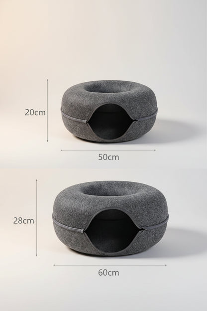  PawDen felt cat cave small (50x50cm) and large (60x60cm) sizes shown side by side for comparison