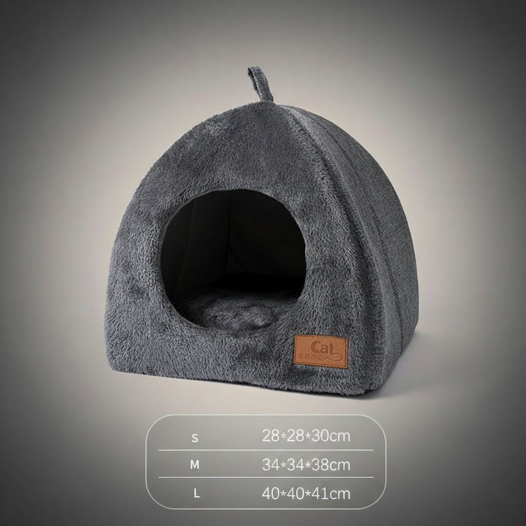 Three PawHaven igloo cat cave beds in Small, Medium, and Large sizes arranged side by side for size comparison