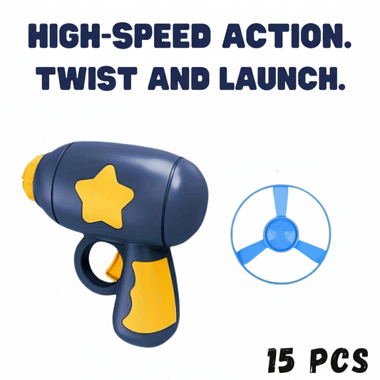 Ginger cat leaping to catch a spinning disc launched from the PawLaunch disc launcher