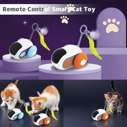 PawRacer cat toy car with remote control handset, both USB rechargeable