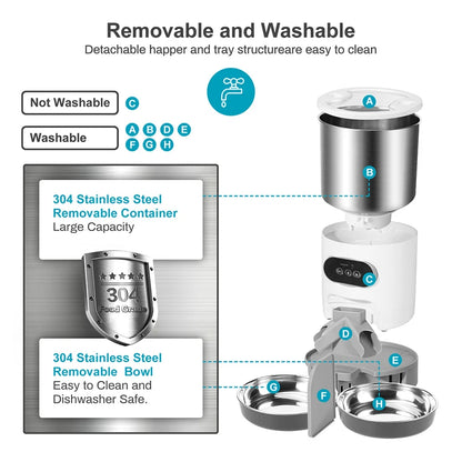 Cat eating from WiFi-enabled automatic smart feeder