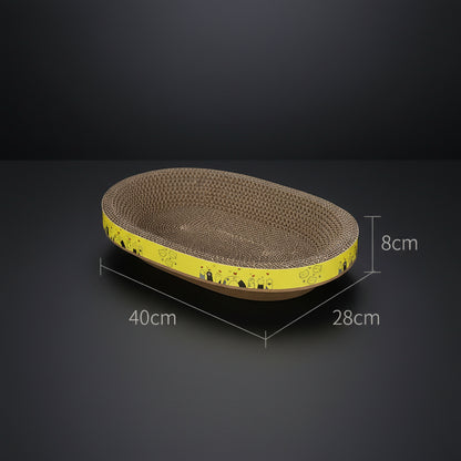  Side view of PawScratch™ corrugated cat scratcher showing oval bowl shape and 8cm depth