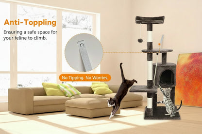 Anti-topple wall-mount safety strap fitted to a 112cm cat tree tower