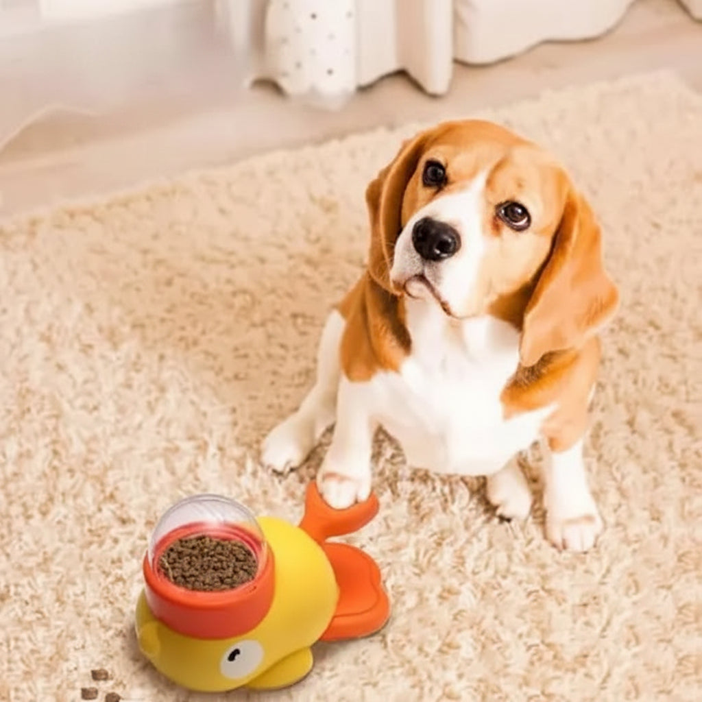 small medium large dogs using duck slow feeder toy for interactive feeding