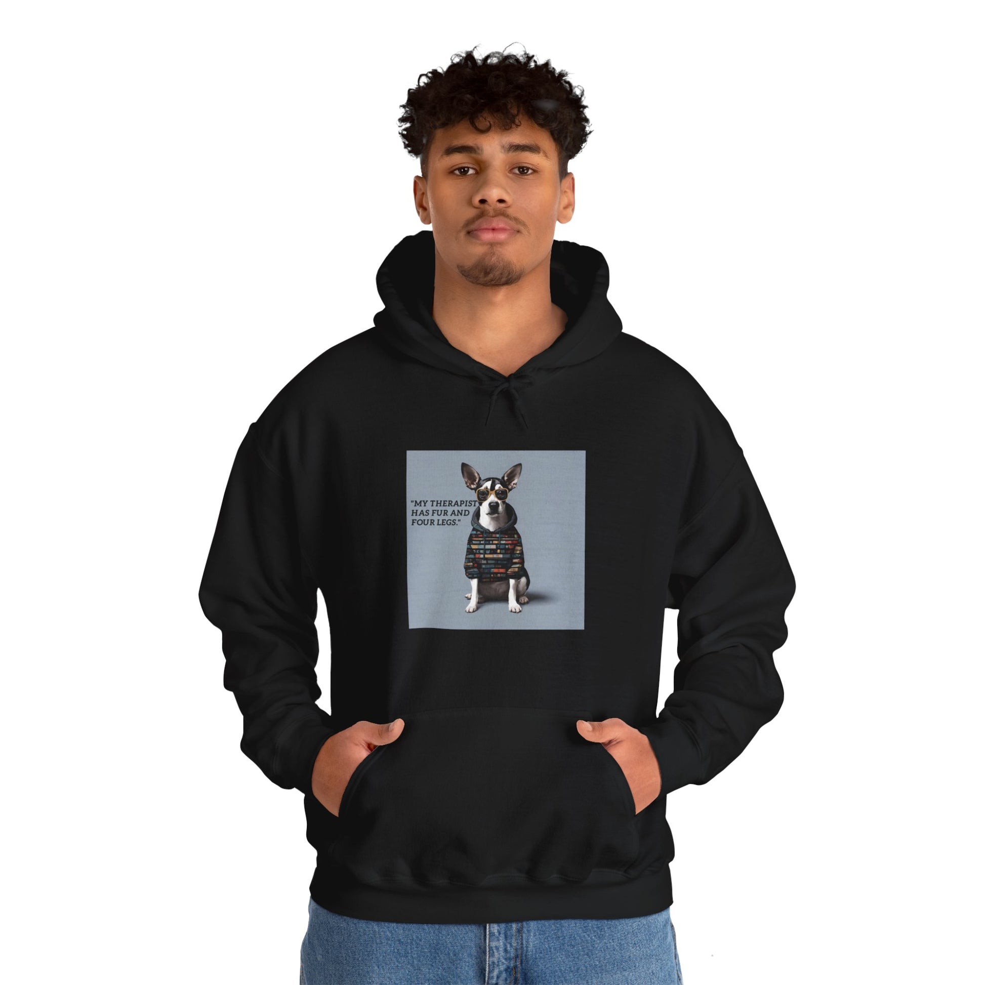 Unisex Heavy Blend™ "My therapist has fur and four legs." Hooded Sweatshirt - Sniff Waggle And Walk