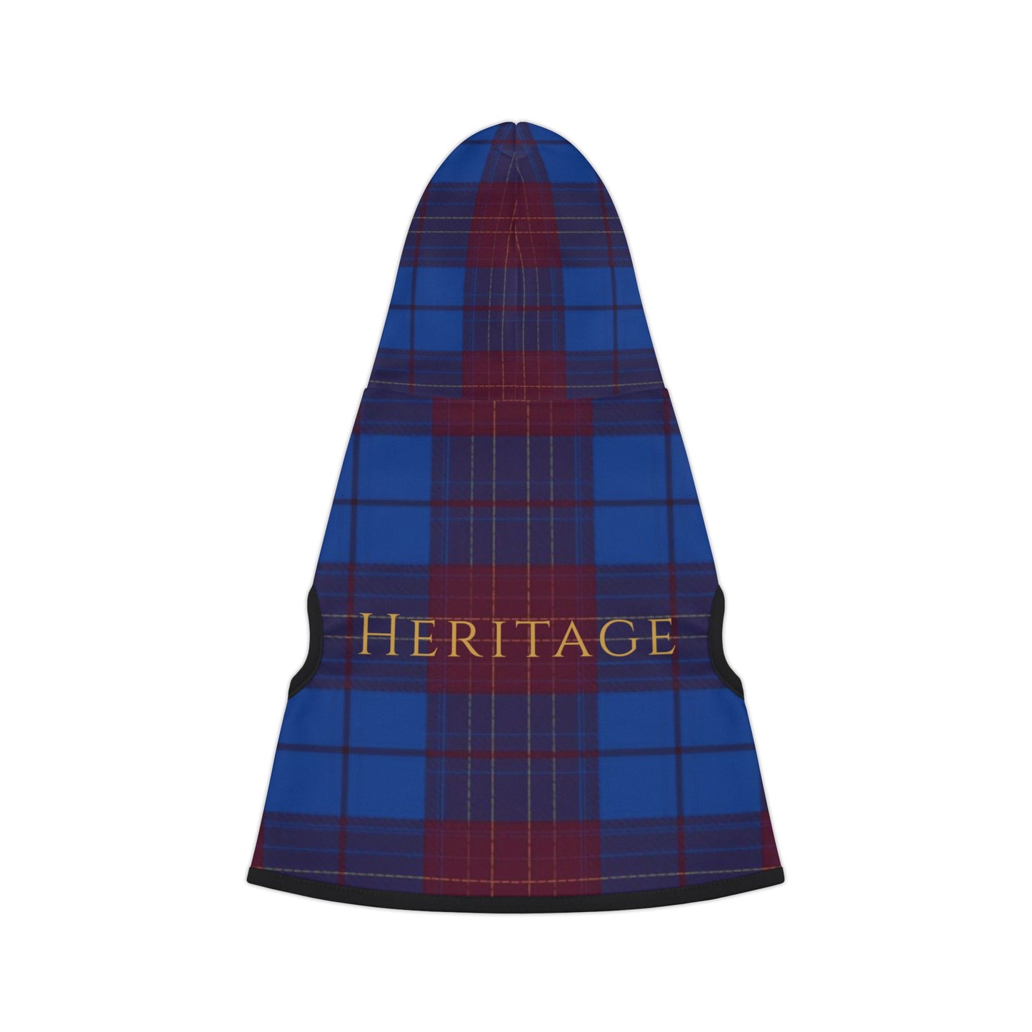 Close-up of premium tartan fabric on heritage dog hoodie