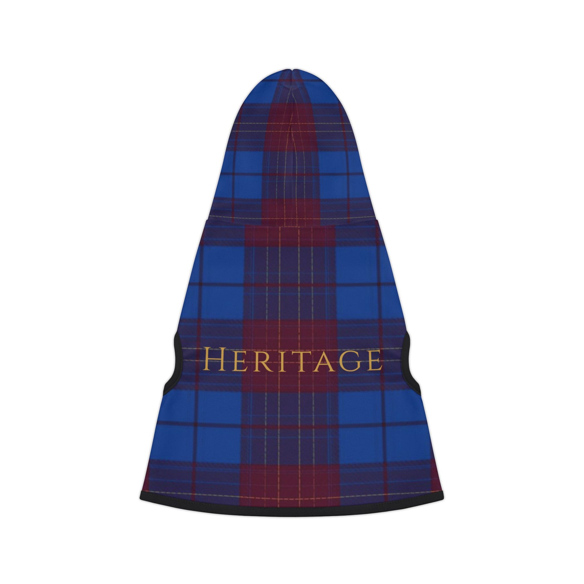 Close-up of premium tartan fabric on heritage dog hoodie