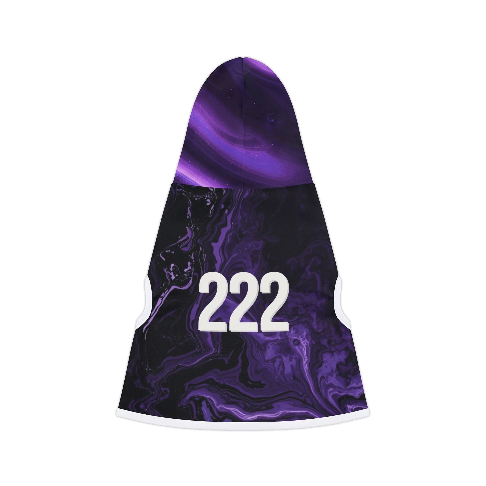 Small dog wearing premium 222 spiritual hoodie