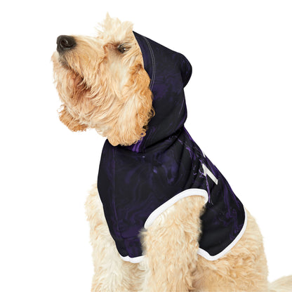 Dog wearing purple spiritual 11:11 hoodie from back