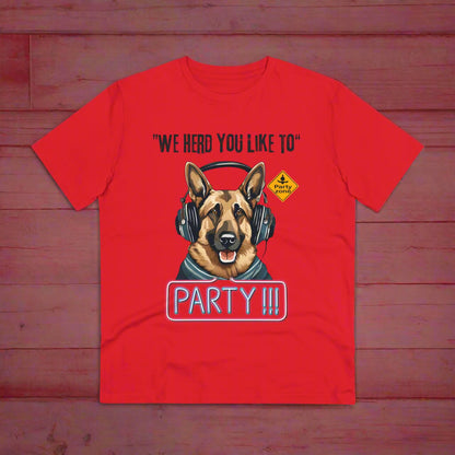 "WE HERD YOU LIKE TO PARTY" DOG LOVE TSHIRT RED Sniff Waggle And Walk