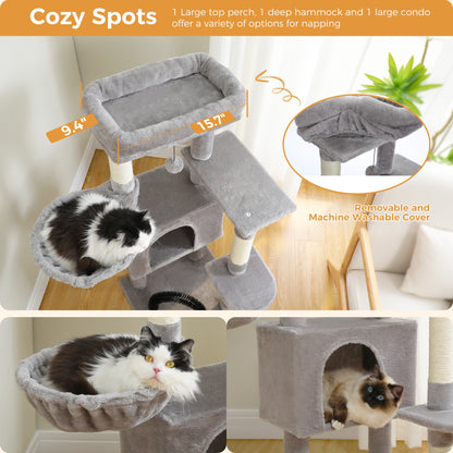 Top plush perch with removable machine-washable cover on the PawArch cat tree
