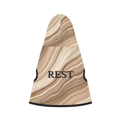 Neutral flowing pattern detail on REST dog hoodie