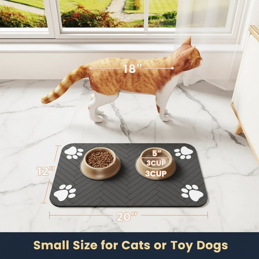 Close-up of rubber non-slip backing on underside of DryPaws absorbent pet feeding mat
