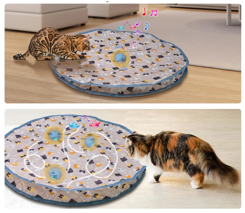 Motion-Activated Cat Toy Mat USB-C rechargeable · 70 cm mat · 3 play modes · Auto-rest & reactivate · LED ball unit