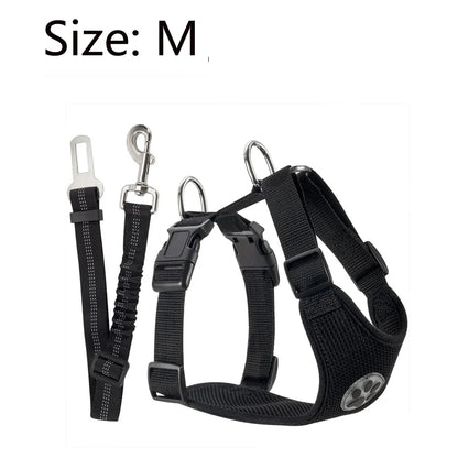 Adjustable dog car vest, breathable mesh, one tether