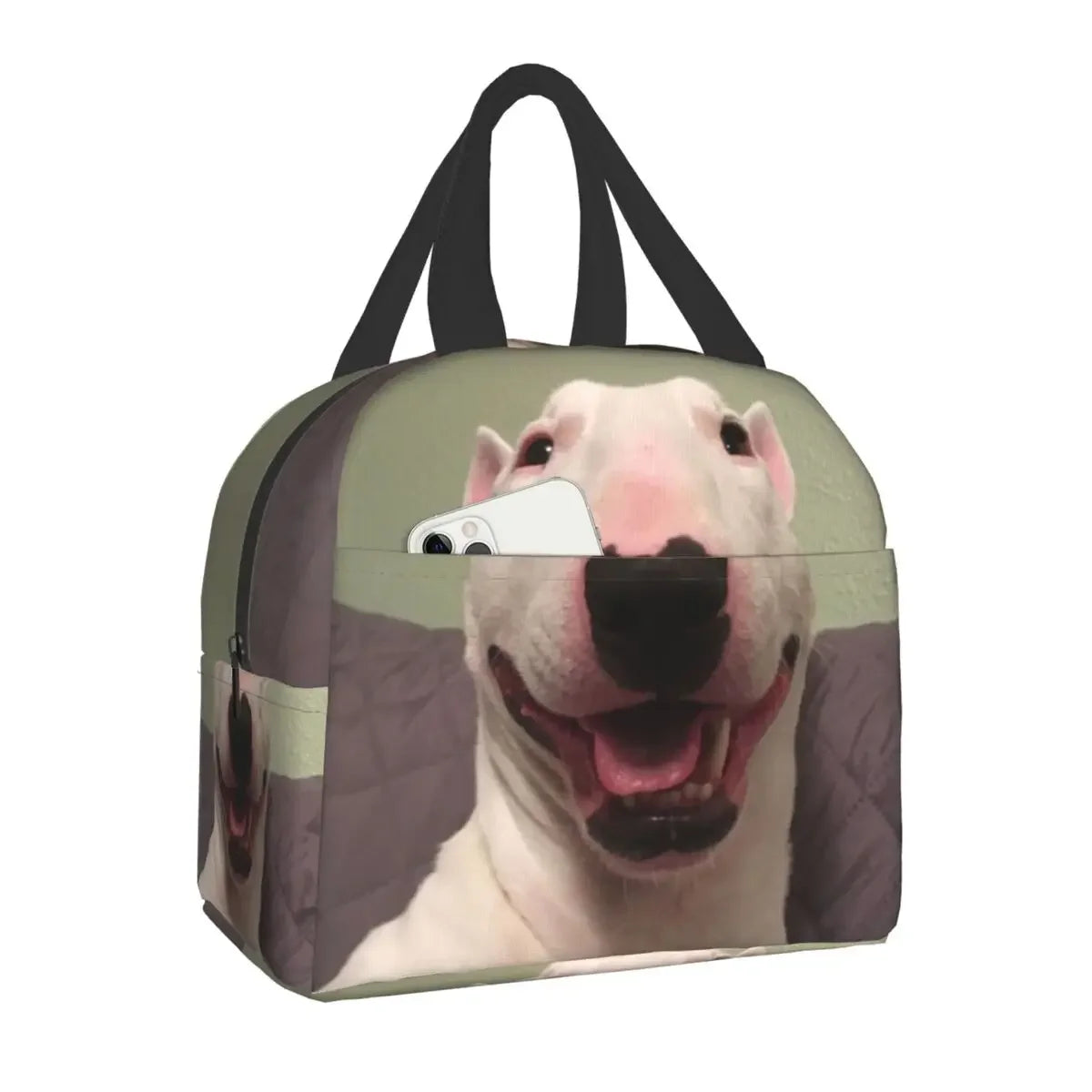 SniffWaggleNWalk™️! Bull Terrier And Wine Funny Dog Insulated Lunch Bag. - Sniff Waggle And Walk