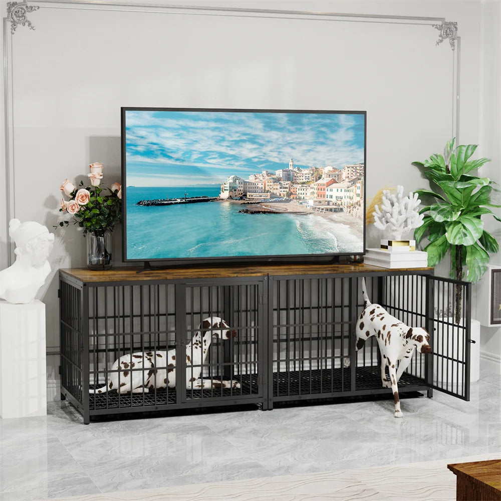 Large Wooden Dog Crate Furniture – Indoor Kennel End Table with Removable Tray & Fast Delivery