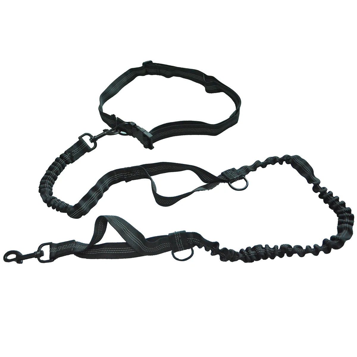 SniffWaggleNWalk FreePace™ hands-free running lead in blue — dual bungee and emergency handles flat product shot