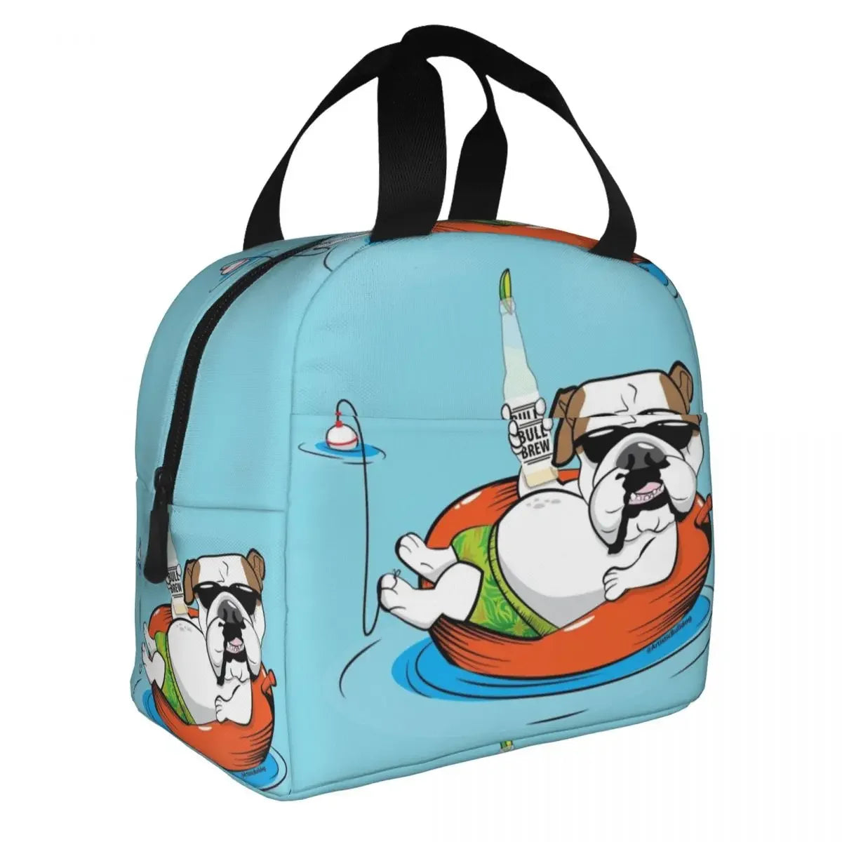 British bulldog illustrated insulated lunch bag — funny bulldog design, leakproof, wipe clean