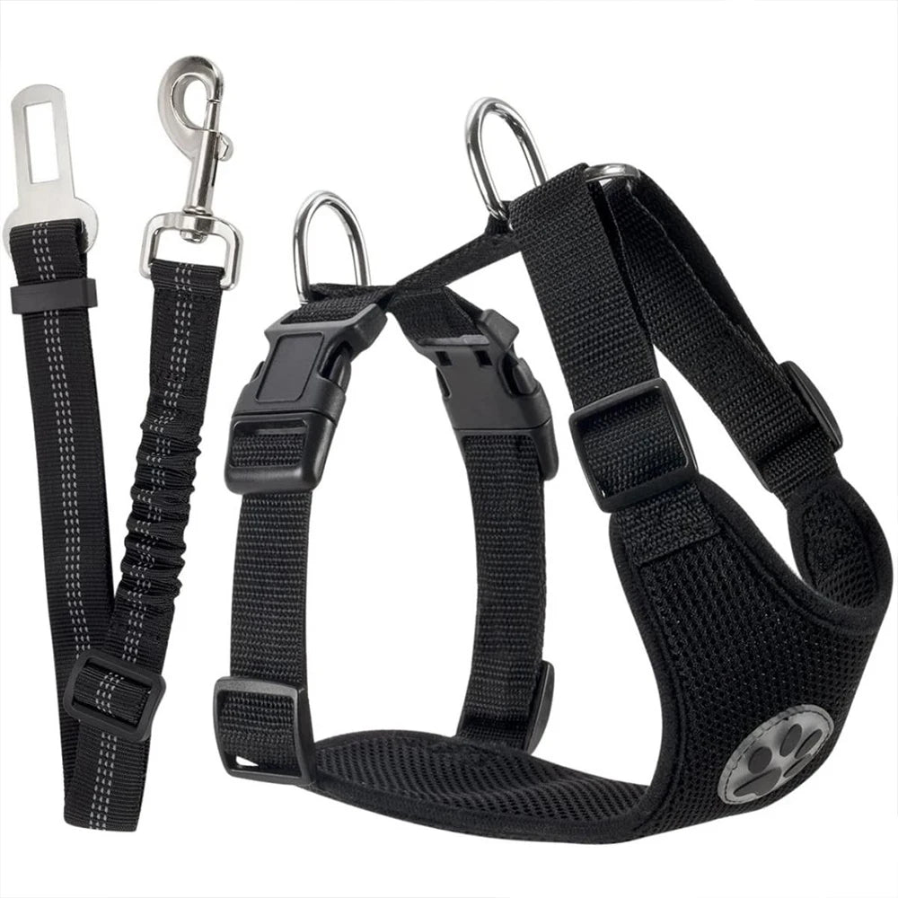 Adjustable dog car safety harness with breathable mesh vest